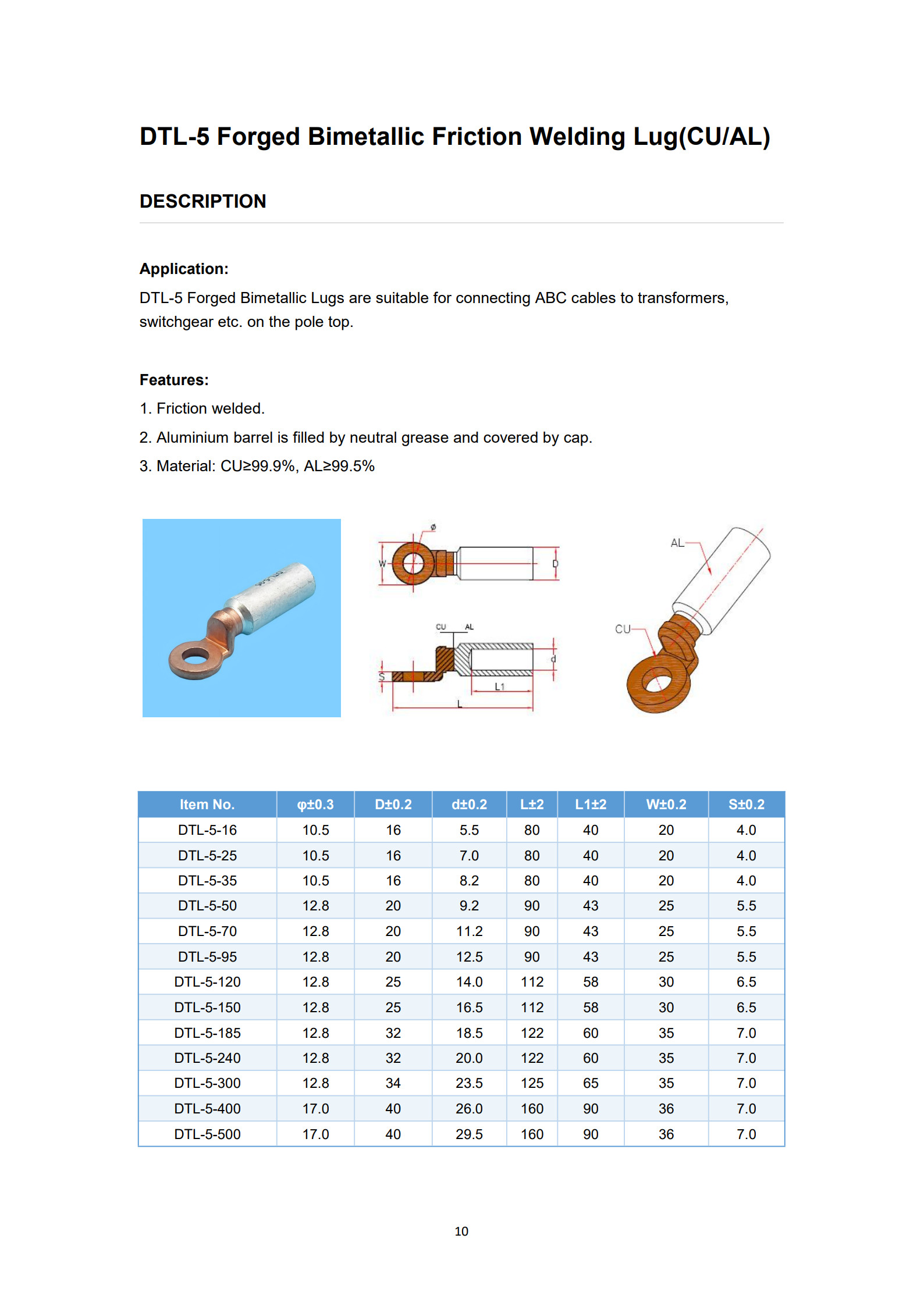 DTL-5 Bimetal Cable Lugs detail 1